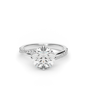 White Gold Round Shape Diamond Pave Engagement Ring With U Cut Setting